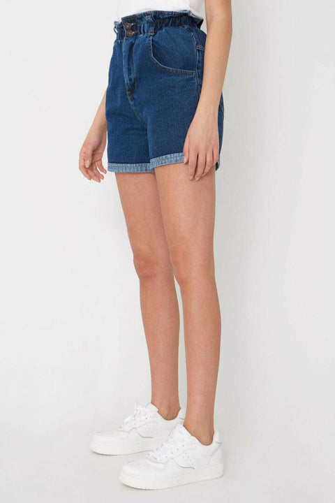 Addax Women's Dark Blue High Waist Denim Shorts