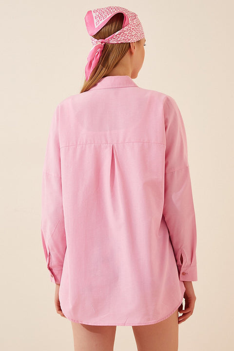 Happiness Ist. Women's Pink Oversize Long Basic Shirt DD00842