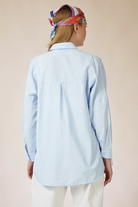 Happiness Ist. Women's Sky Blue Oversize Long Basic Shirt DD00842