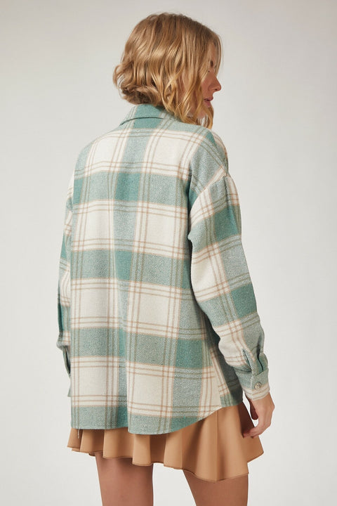 Happiness Ist. Women's Vivid Teak Green Plaid Woolen Shirts DD00744