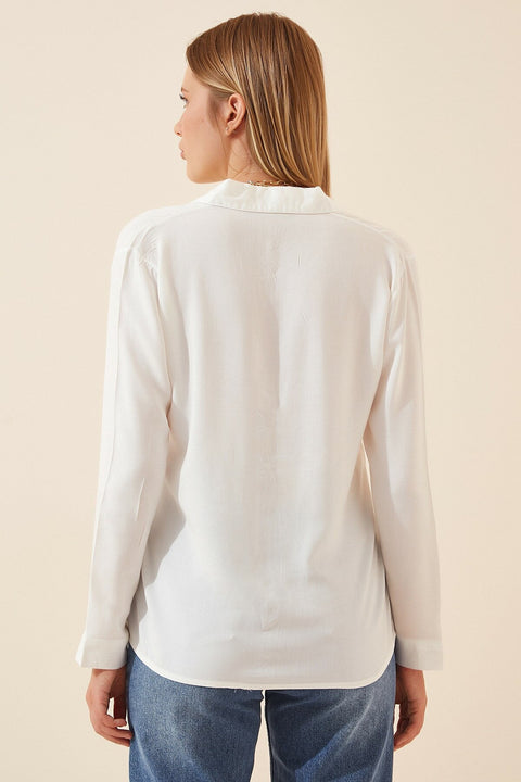 Happiness Ist. Women's White Basic Viscose Shirt EN00514