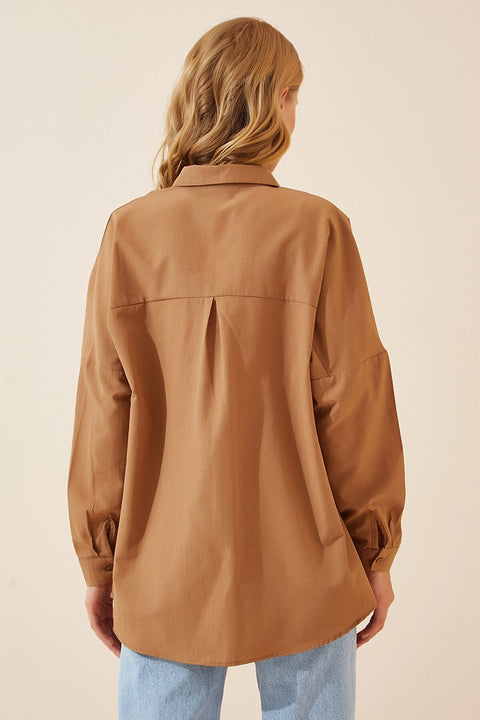 Happiness Ist. Women's Camel Oversize Long Basic Shirt DD00842