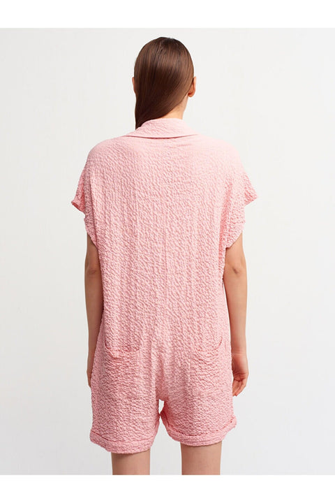 Dilvin Women's Pink Shirt Collar Jumpsuit