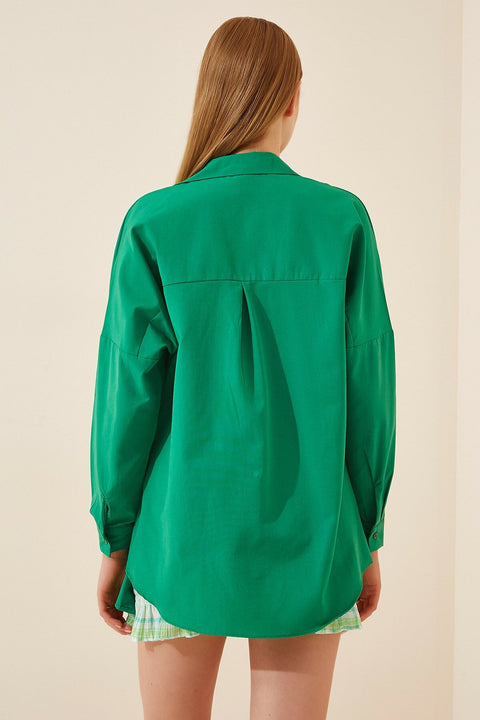 Happiness Ist. Women's Dark Green Oversize Long Basic Shirt DD00842
