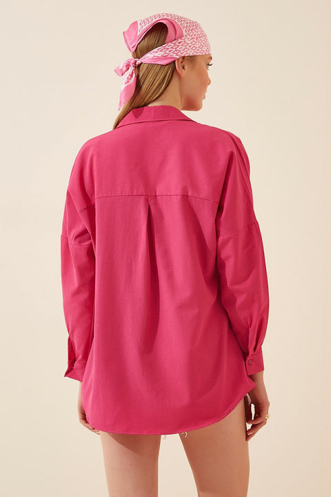 Happiness Ist. Women's Dark Pink Oversize Long Basic Shirt DD00842