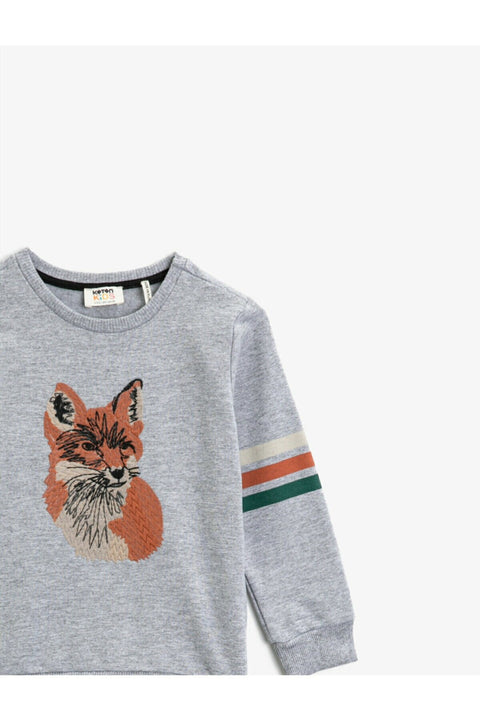 Koton Boys Gray Crew Neck Animal Figured Long Sleeve Sweatshirt