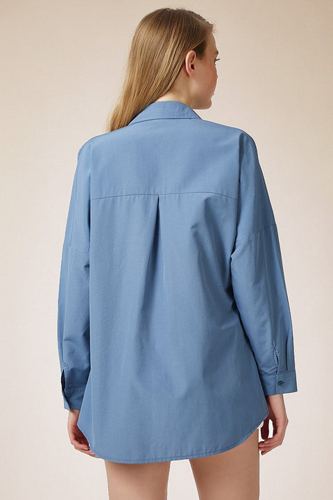 Happiness Ist. Women's Indigo Blue Oversize Long Basic Shirt DD00842