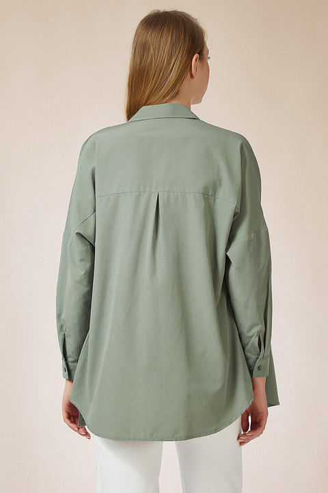 Happiness Ist. Women's Khaki Oversize Long Basic Shirt DD00842