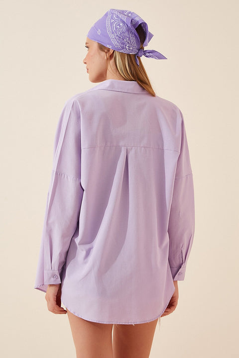 Happiness Ist. Women's Lilac Oversize Long Basic Shirt DD00842