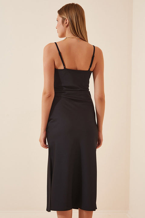 Happiness Ist. Women's Black Strap Satin Dress