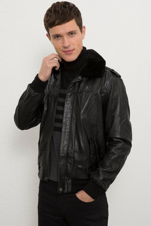 Us Polo  Assn Men  Black  Leather Jacket