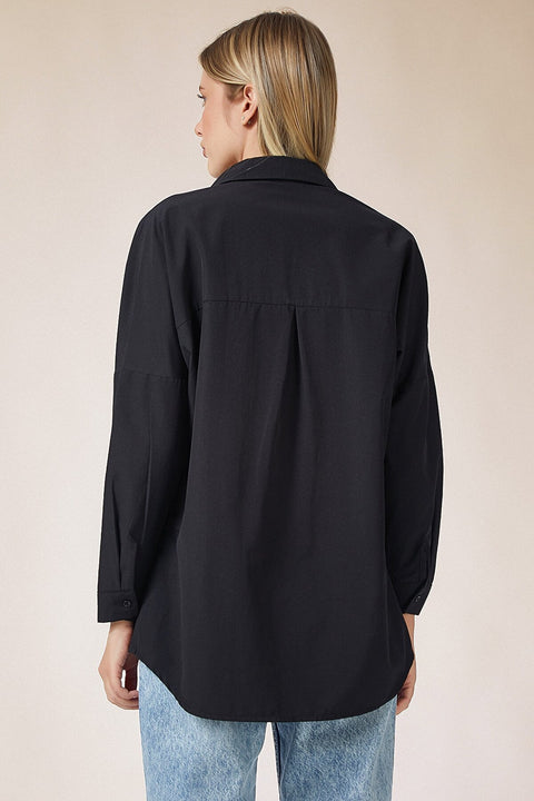 Happiness Ist. Women's Black Oversize Long Basic Shirt DD00842