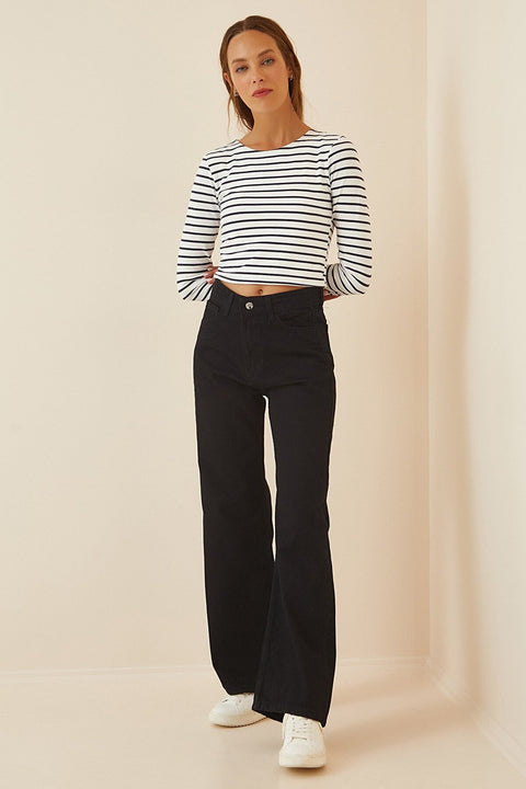 Happiness Ist. Women's Black Long Wide Leg Jean