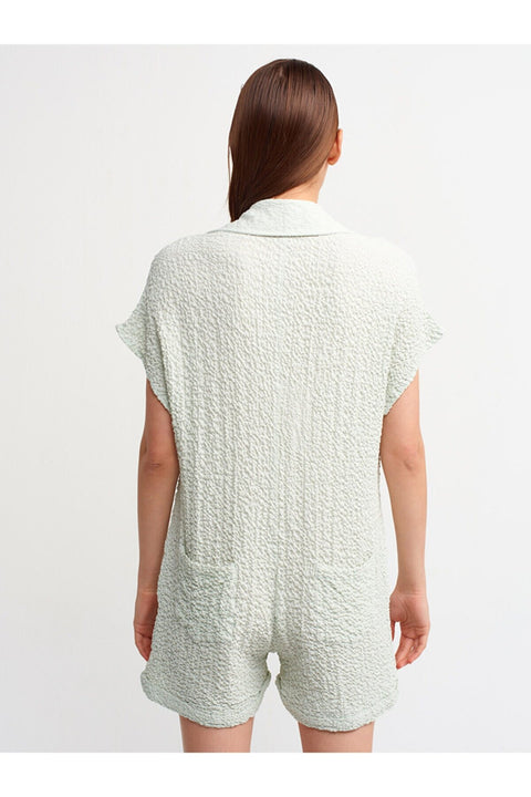 Dilvin Women's Mint Shirt Collar Jumpsuit