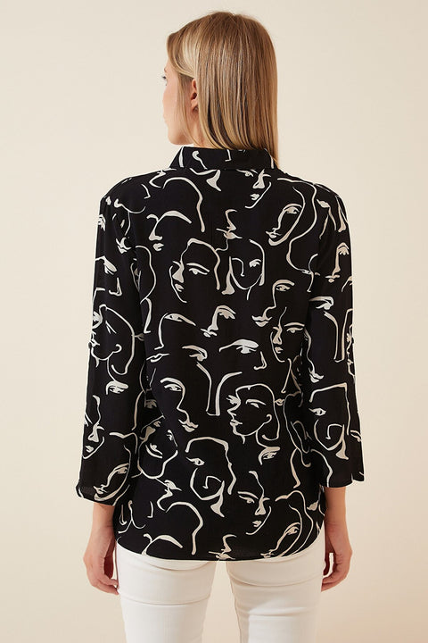 Happiness Ist. Women's Black Patterned Basic Shirt BH00326