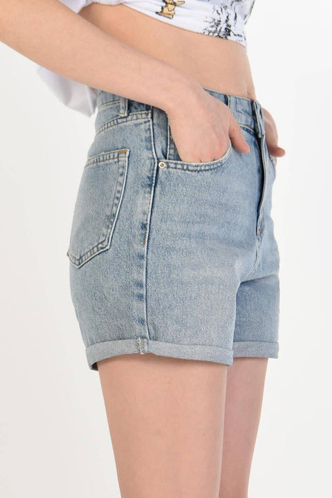 Addax Women's Blue  High Waist Denim Shorts