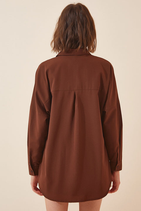 Happiness Ist. Women's Chocolate Oversize Long Basic Shirt DD00842