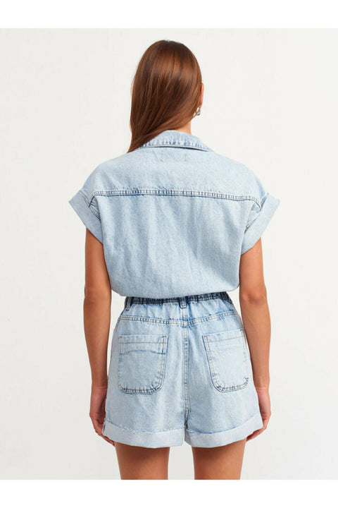 Dilvin 4441 Belt Elastic Short Jumpsuit