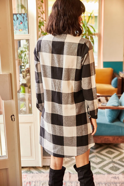 Olalook Women's Black Lumberjack Thick Plaid Tunic Dress