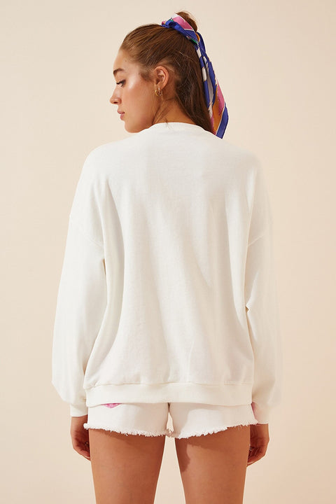 Happiness Women's White Printed Seasonal Sweatshirt