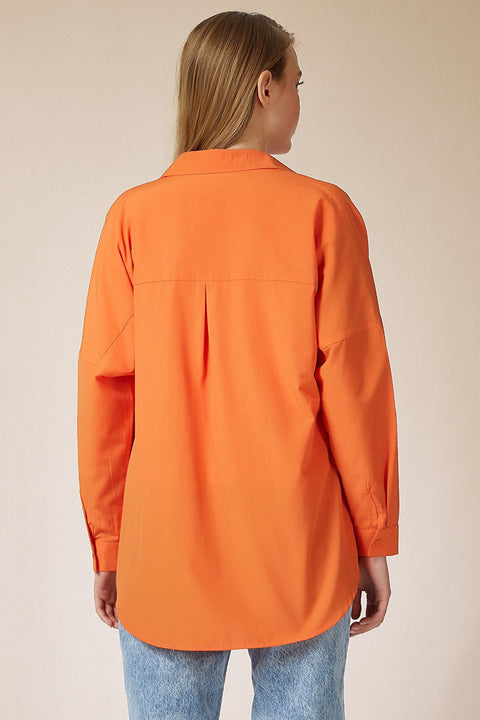 Happiness Ist. Women's Orange Oversize Long Basic Shirt DD00842