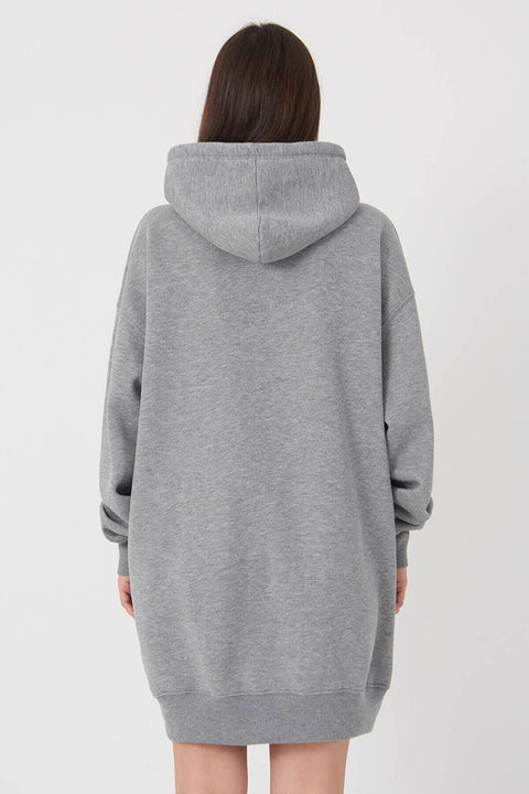 Addax Women's Gray Melange Hooded Long Sweatshirt S1102