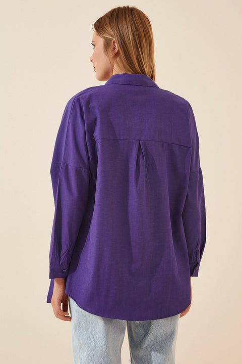 Happiness Ist. Women's Purple Oversize Long Basic Shirt DD00842