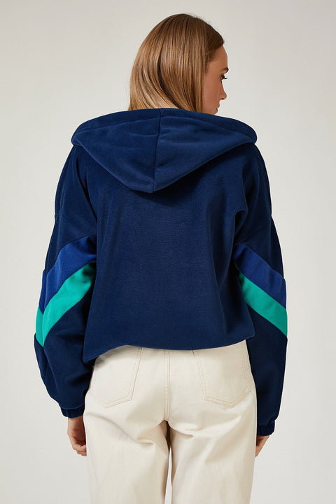 Happiness Women's Navy Blue Zippered Hoodie Fleece Sweatshirt