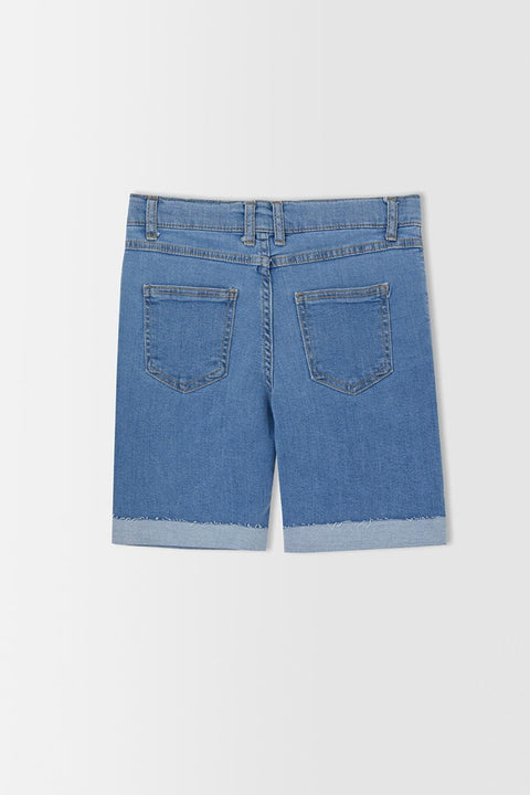 DeFacto Boy Blue Regular Fit Frying Detailed Jean Bermuda Shorts