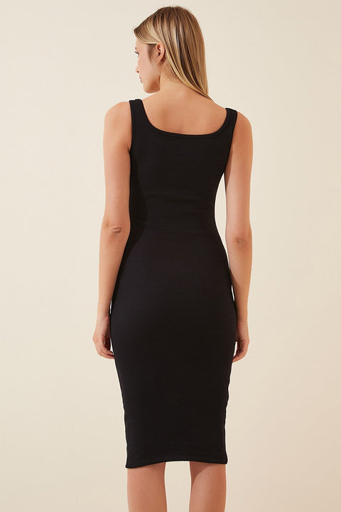 Happiness Ist. Women's Black Strap Corduroy Knitted Dress