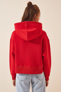 Happiness Women's Red Hoodie Raised Crop Sweatshirt