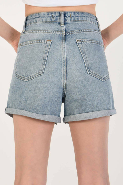 Addax Women's Blue  High Waist Denim Shorts
