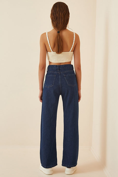 Happiness Ist. Women's Navy Blue Long Wide Leg Jean