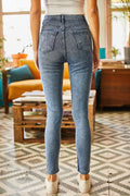 Olalook Women's Dark Blue Laser Detailed Full Lycra High Waist Skinny Jeans