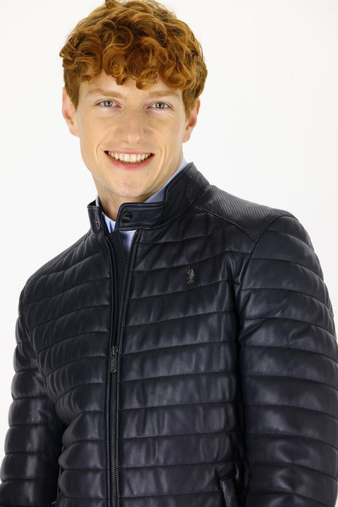 Us Polo Assn Navy Blue Leather Jacket