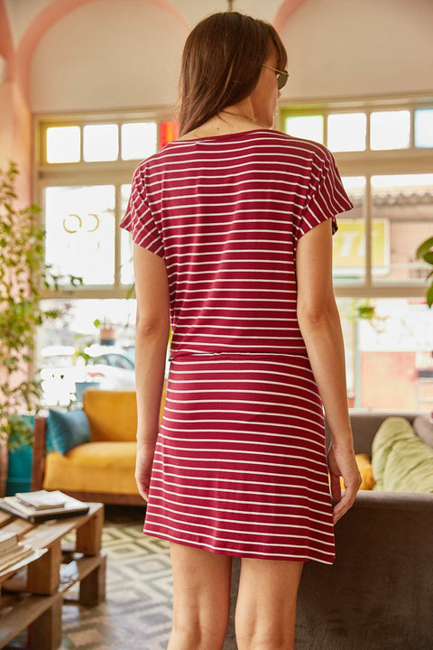 Olalook Women's Claret Red Slim Lined Waist Tied Pocket Dress
