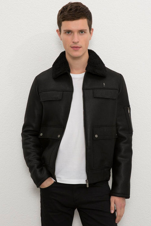 Us Polo  Assn  Men Black Leather Jacket