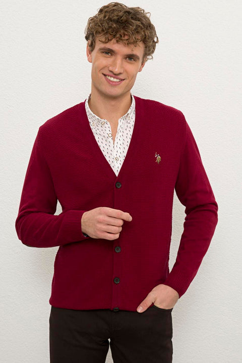 Us Polo Assn Burgundy Knitwear Basic Cardigan