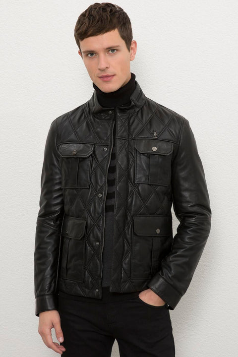 Us Polo  Assn Men  Black Leather Jacket