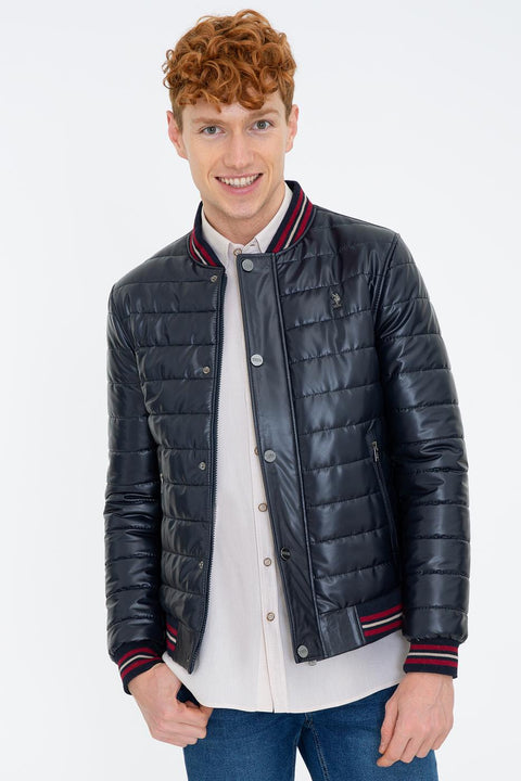 Us Polo Assn Men Navy Blue Leather Jacket