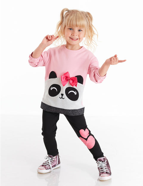 Denokids Silver Panda Sweatshirt+Leggings Set