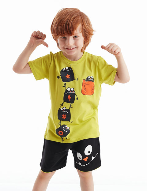 Denokids Monsters Boy Black Shorts Set