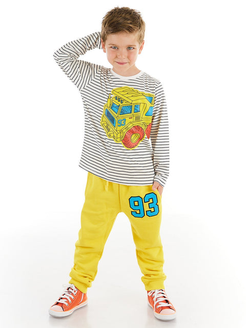 Denokids Truck Boy Striped T-shirt&Pants Set