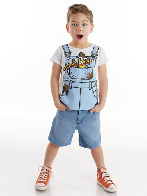 Denokids Worker Boy T-shirt & Denim Shorts Set