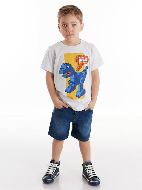 Denokids Bricks Boy Denim T-shirt & Shorts Set