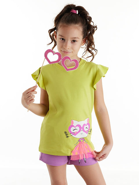 Denokids Balerina Cat Girl T-shirt & Shorts Set