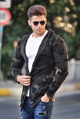 Madmext Men's Camouflage Patterned Knitwear Cardigan 2179