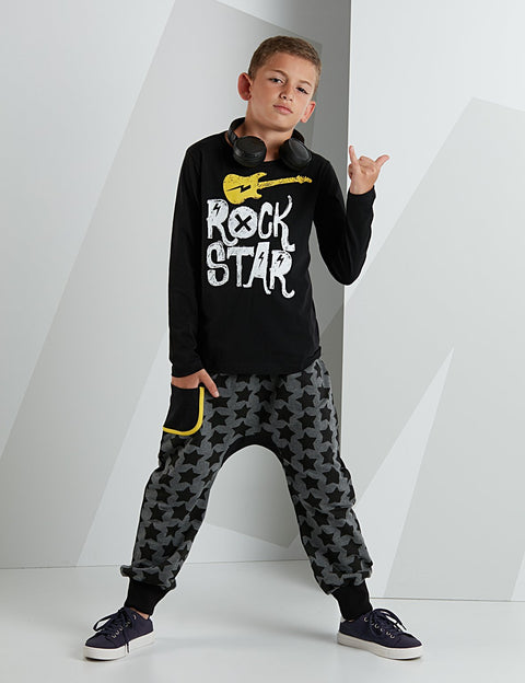 Mushi Star Rock Grey Black Boy Pants Set