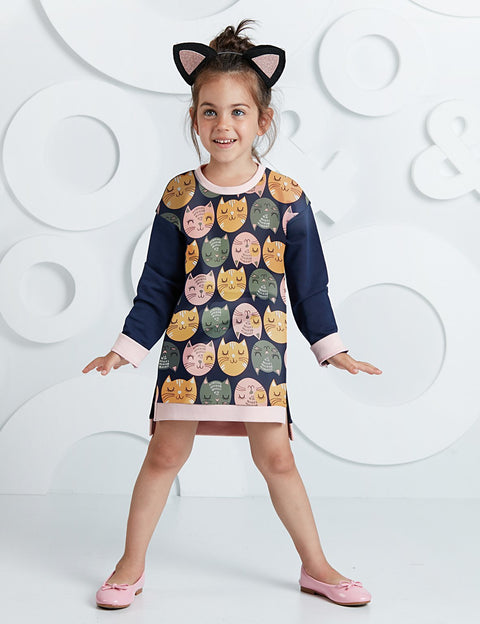 Mushi All Cats Navy Girl Dress