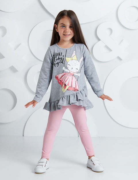 Mushi Magic Girl Pink/Grey Tunic+Leggings Set